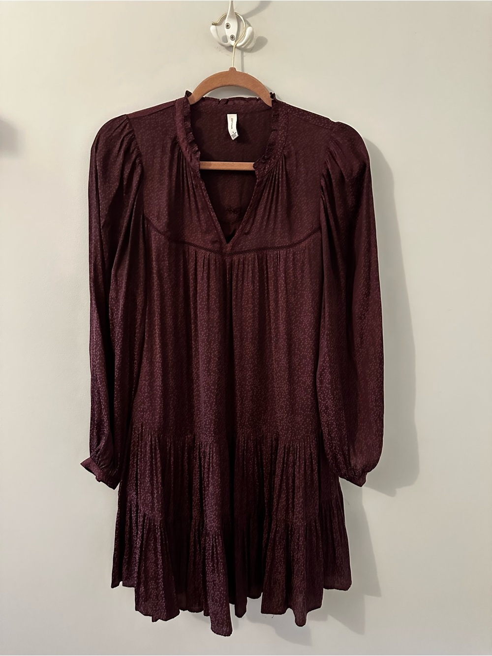 Gentle Fawn Burgundy Long Sleeve Tiered V-Neck Dress